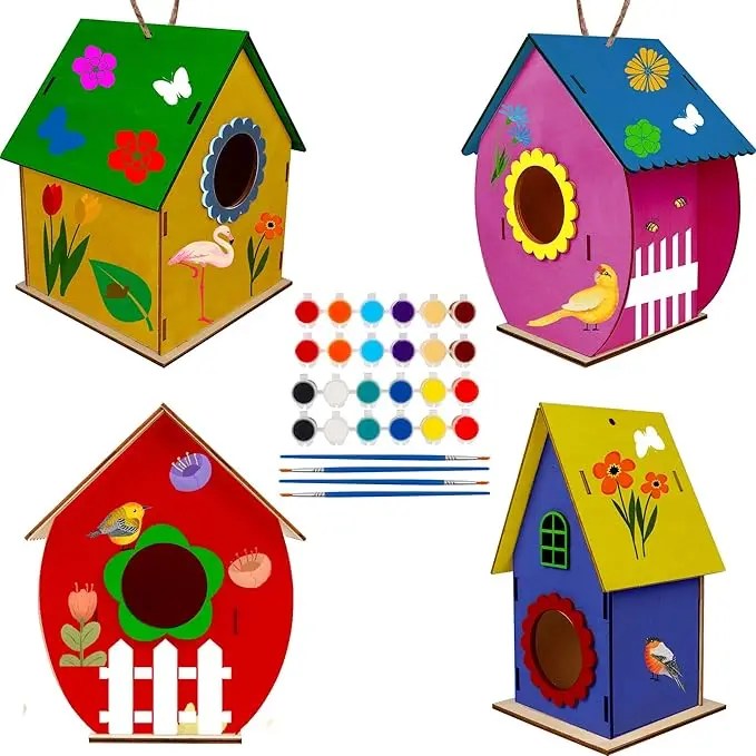 

DIY Wooden Bird House Painting Puzzle Unfinished Wooden Assembling Painting DIY Art Crafts Children's Outdoor Classroom
