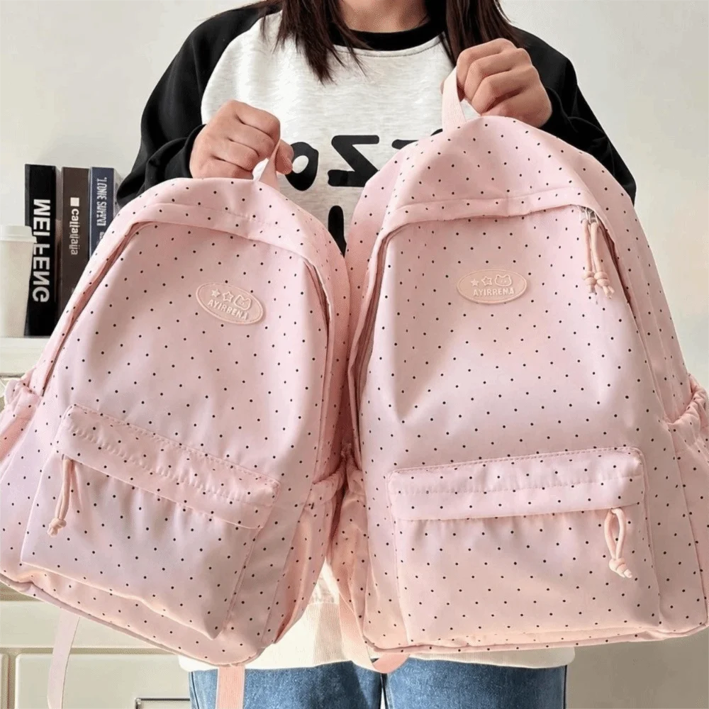 Nylon Polka Dot Backpack Large Capacity Korean Style Student Schoolbag Lightweight Multi-Pocket Travel Backpack for Students