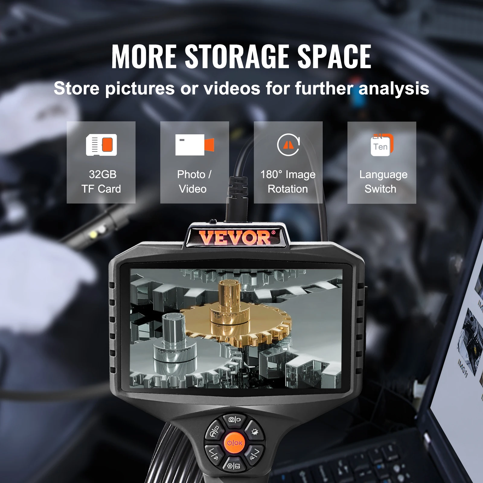 VEVOR Triple Lens Industrial Endoscope 5 inch IPS Screen Waterproof Drain Borescope Inspection Camera with for Auto Plumbing