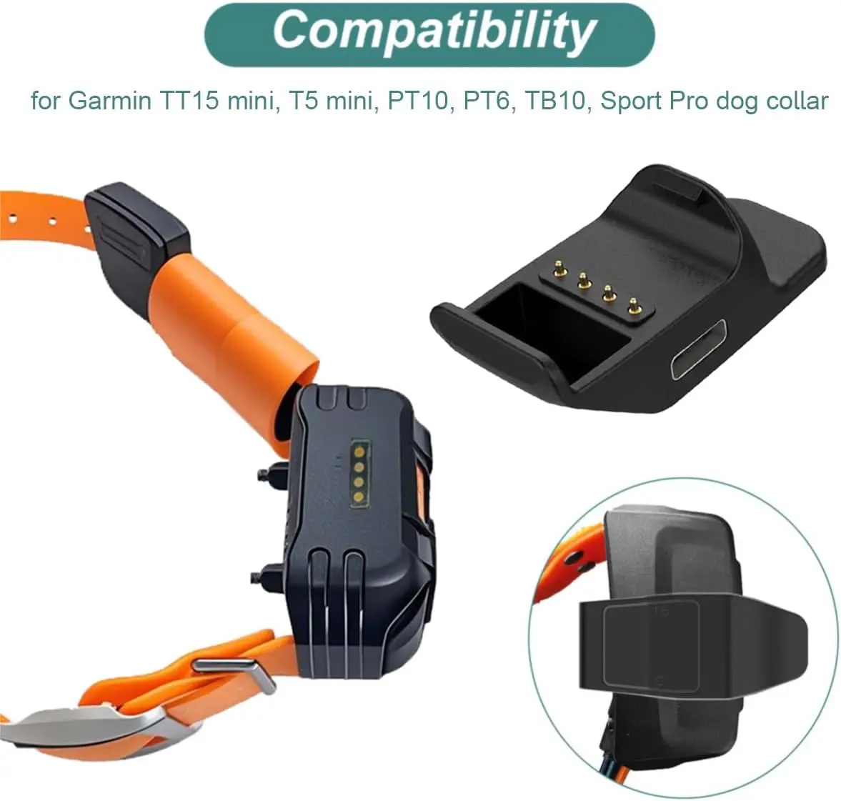 Charger for Garmin TT15 mini, T5 mini, PT10, PT6, TB10, Sport Pro, Replacement Charging Clip Cable for Garmin Dog Training Colla