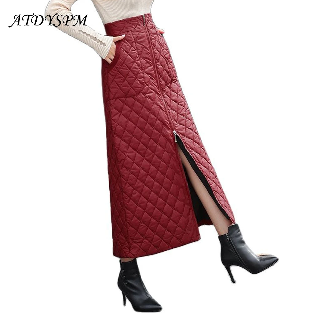 

2024 Autumn Winter One Piece Zipper Warm Cotton Skirts For Women Fashion High Waist Casual A-Line Skirts Femme Streetwear