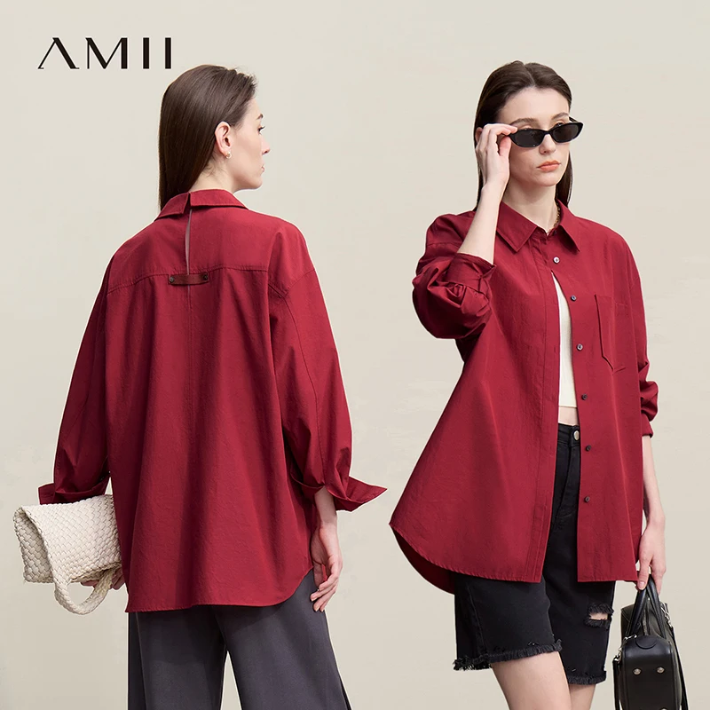 

Amii Long Sleeve Shirt 2026 Spring New Turn-Down Collar Loose Women's Shirt Versatile Office Wear Tops For Woman Pocket 12641033