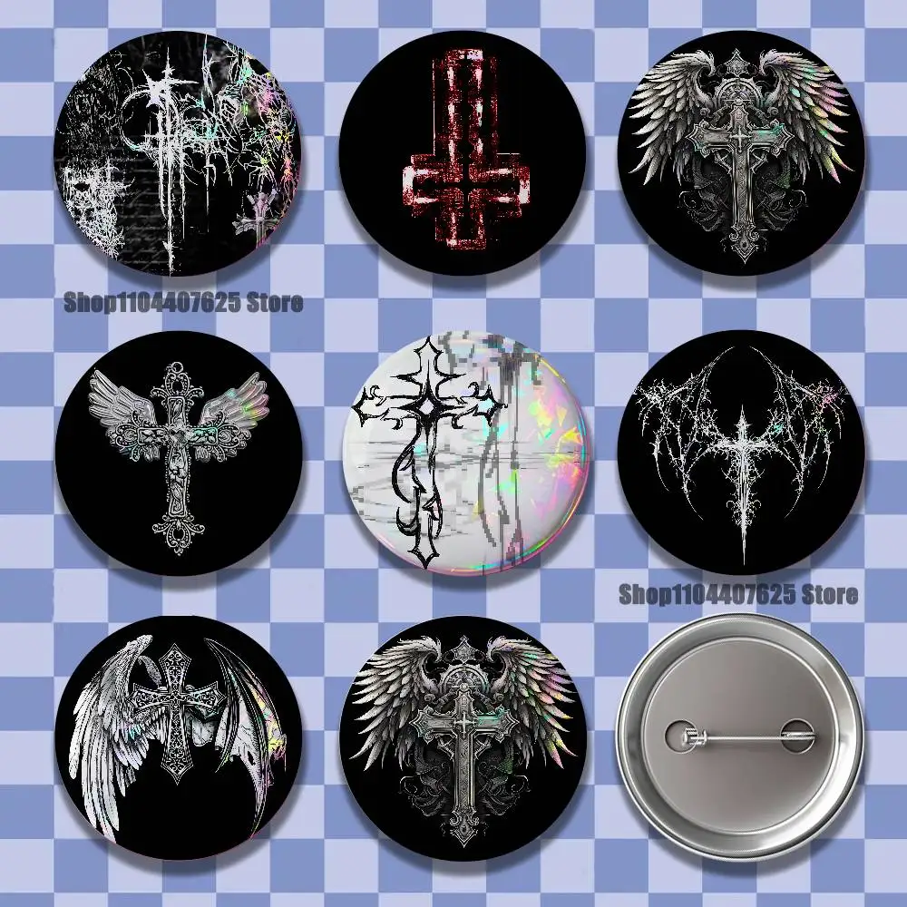 

Cyber Sigil Cross Goth Badge on Backpack Clothes decoration Tinplate Round Brooch Funny Custom Gifts for Friend