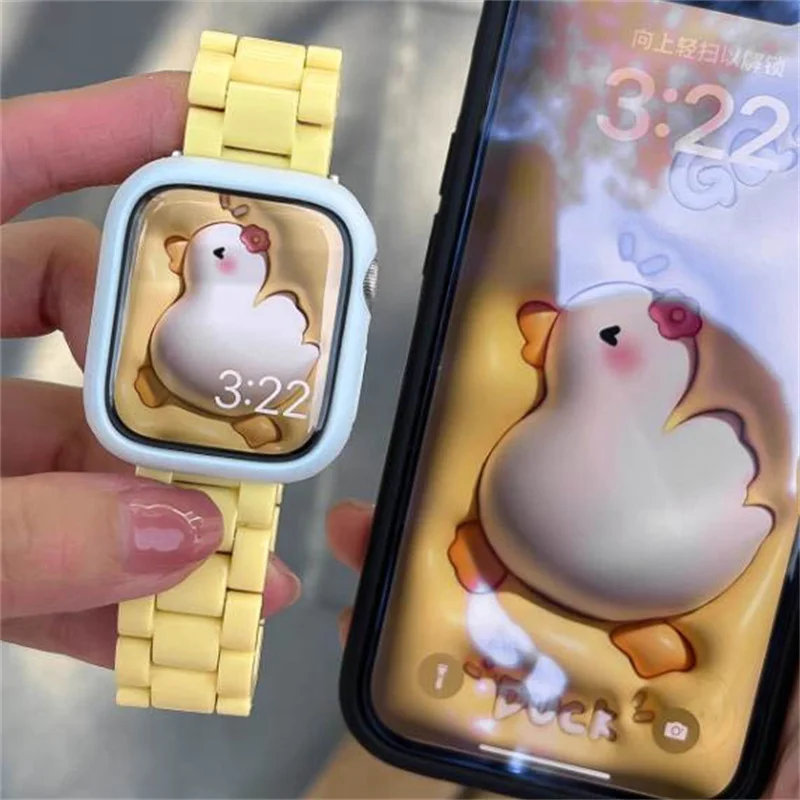 กล่องสีลูกกวาดน่ารัก + สายสำหรับนาฬิกา Apple อัลตร้า49มม. 7 8 41มม. 45มม. 38 40มม. 42มม. 44มม. สายรัดสร้อยข้อมือผู้หญิงสำหรับ iWatch 6 SE 5 4 3