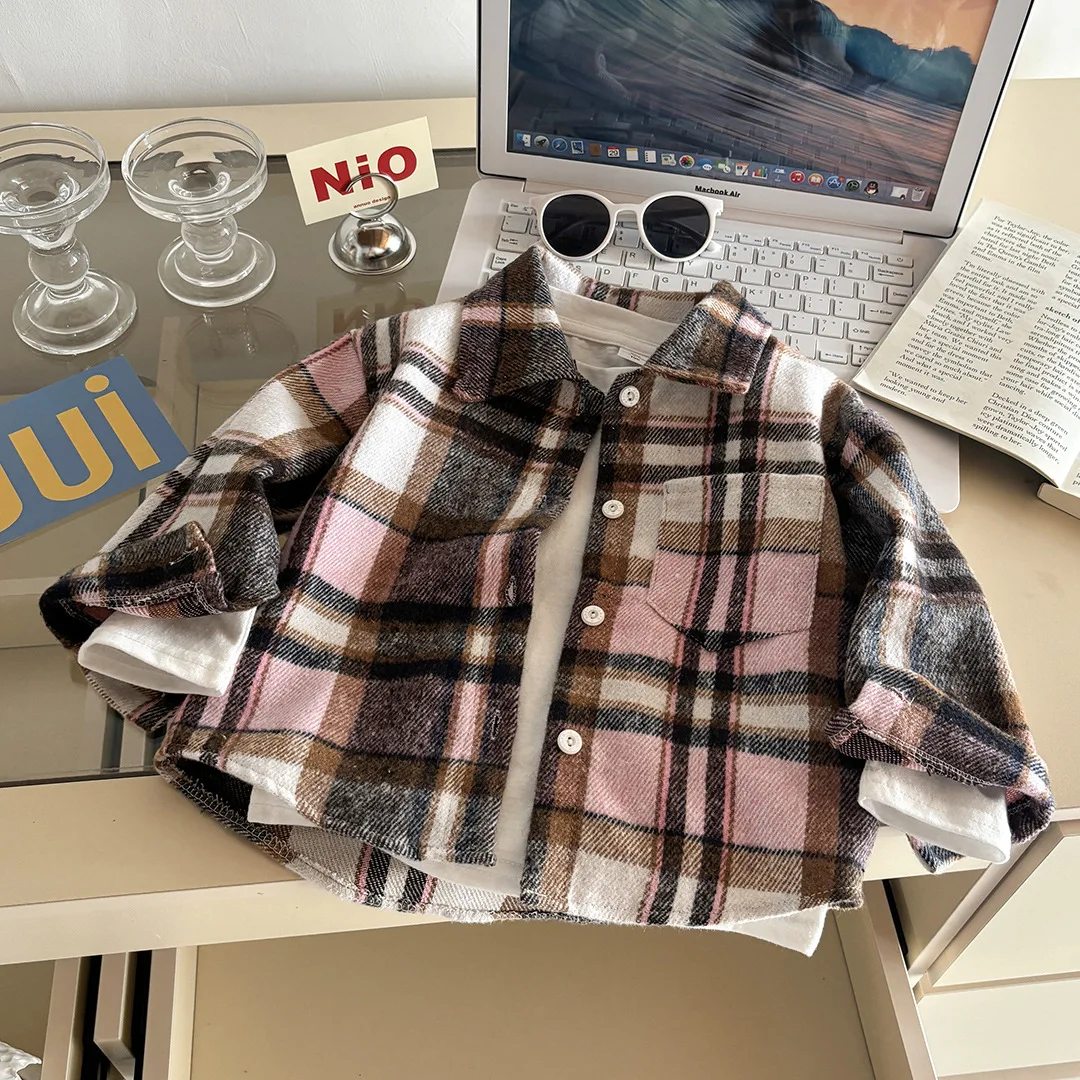 

New Kids Spring Autumn Vintage Long Sleeve Lapel Casual Checked Shirt Tops Baby Boys Classic Plaid Shirts Children's Clothing