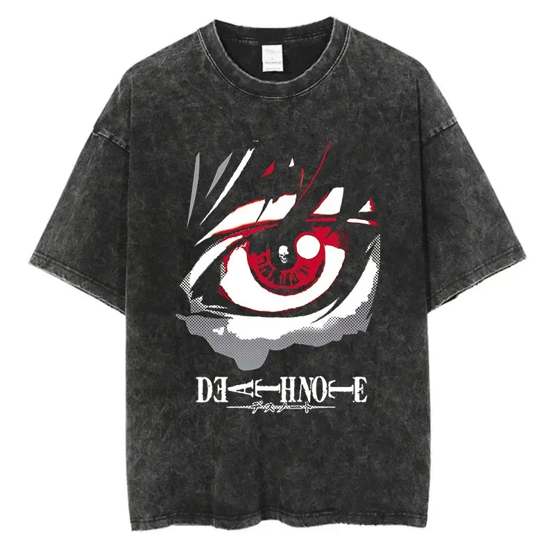 

Unisex Top Tee Harajuku Vintage Washed T Shirts Death Note Anime Graphic Printing T Shirt Oversize Cotton Fashion Streetwear
