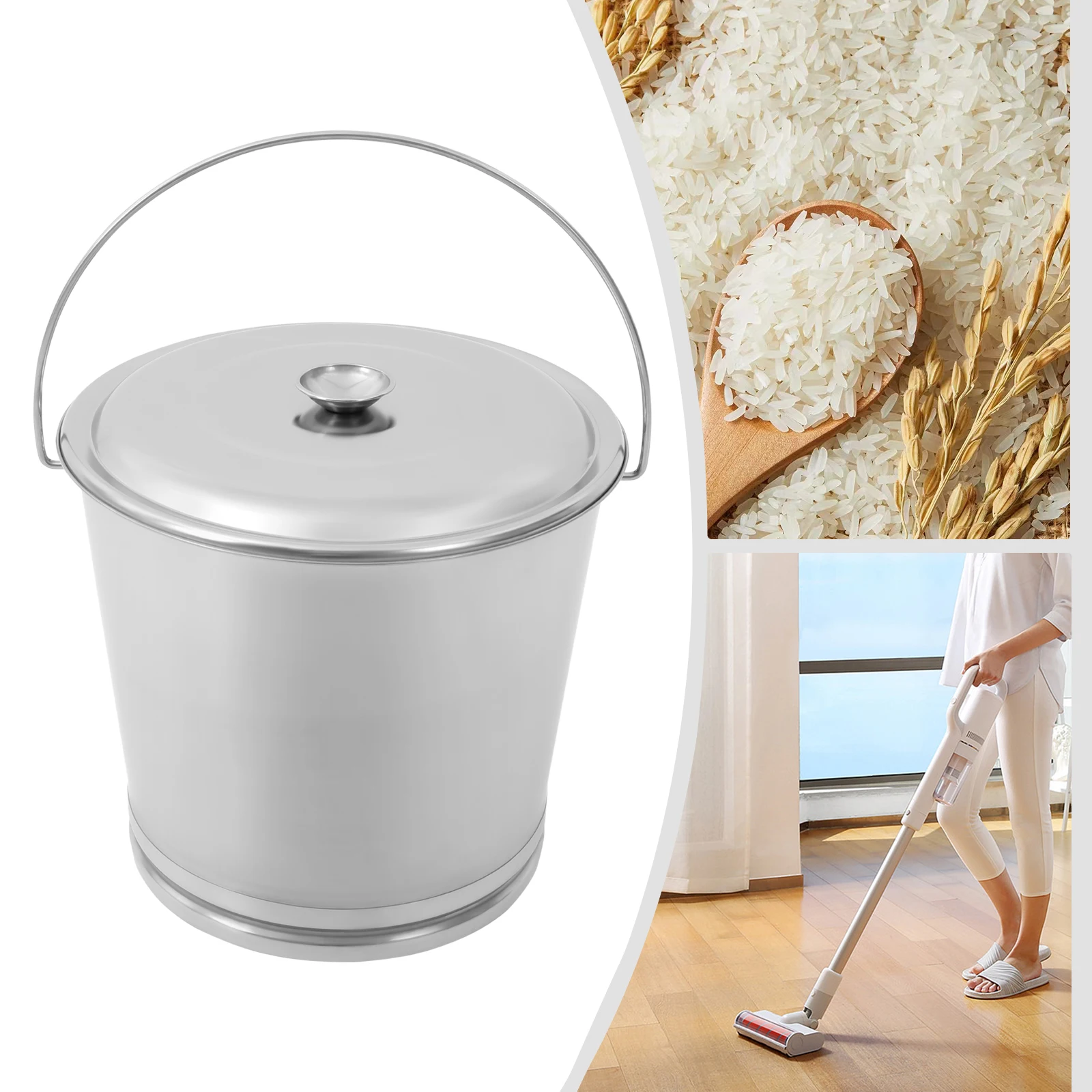 

Ведро из нержавеющей стали 20 л 201, серебряное отдельно стоящее ведро для молока с крышкой для хранения и транспортировки сухой кормы для домашних животных