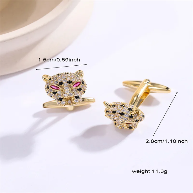 Luxuriöse Strass-Tigerkopf-Manschettenknöpfe für Herren Französische Hemdknöpfe Business-Bankett-Manschettenknöpfe Accessoires Hohe Qualität – Detail 2
