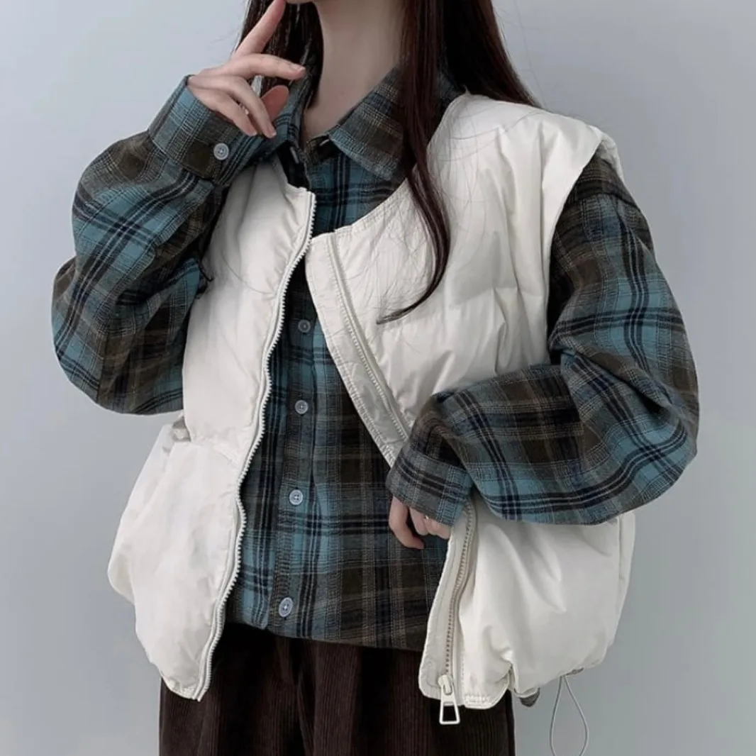 Faionable Chaleco de mujer en capas retro Jaet Otoño Invierno Corte recto Largo Sve Cierre de un solo botón Color Coreano...