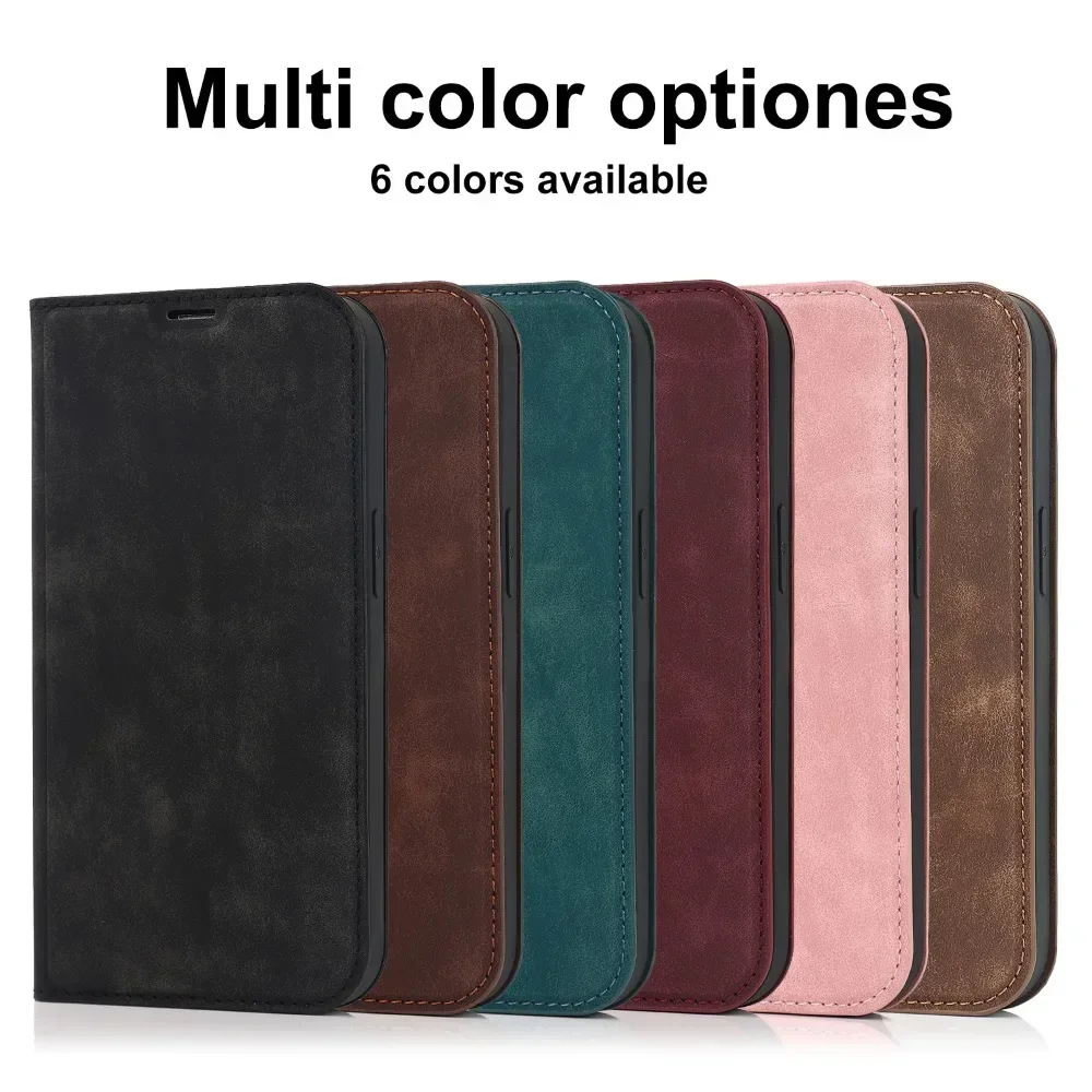 Leather Magnetic Flip Case for iPhone 16 15 14 13 12 Pro Max Plus Mini Cover Vintage Wallet Card Pocket Stand Shell for Magsafe