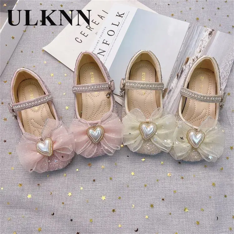 Girls' Performance Shoes Princess Flat Bottom Pink Single Shoes Children's Crystal Girls' Leather Shoe Baby Shiny Single Shoes