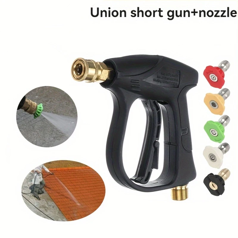 

High Pressure Car Wash Gun, 4350PSI, M22-14/M22-15 Threads, 1/4" Quick Connect, 5 Nozzles, Durable Plastic, Battery-Free, Light