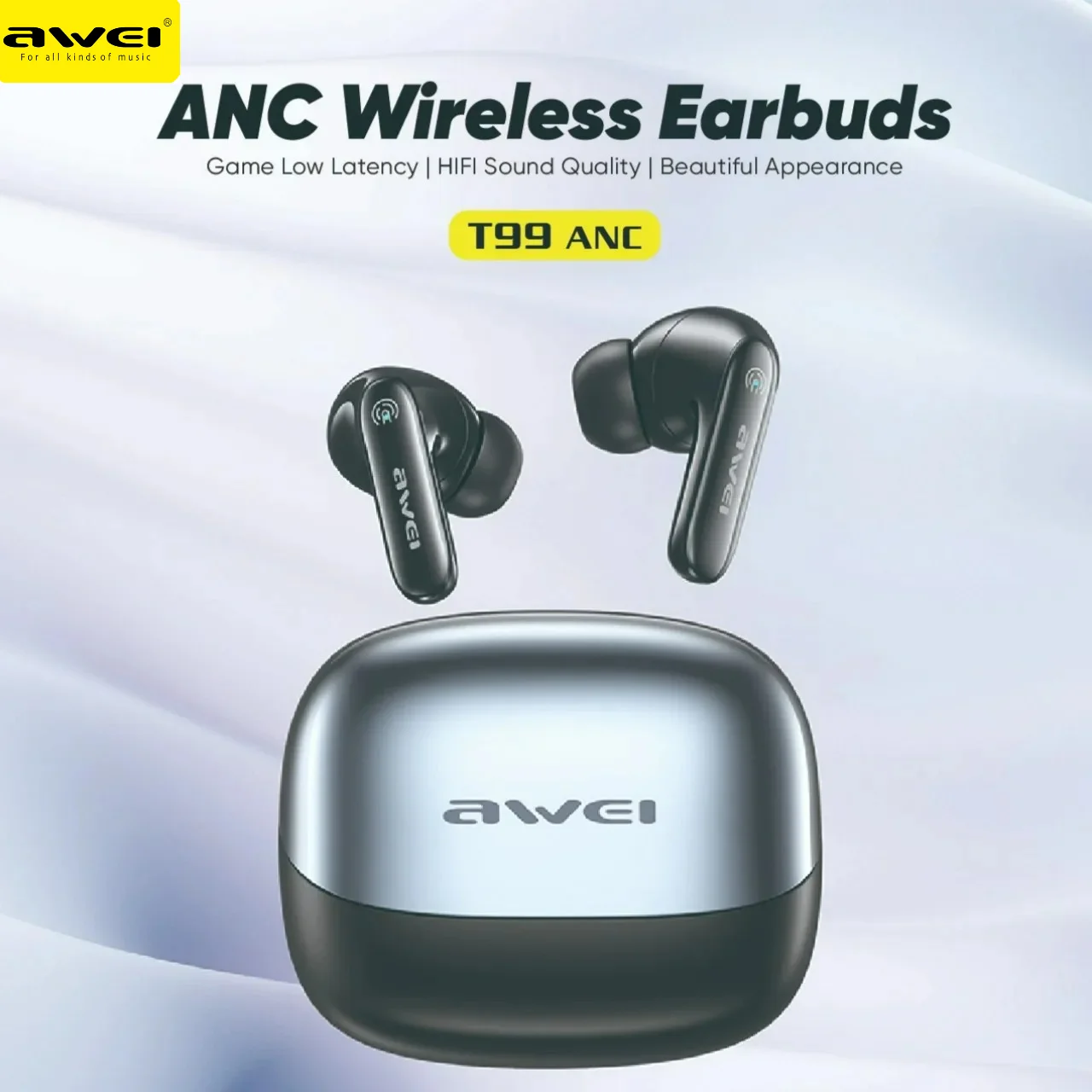 

Awei -35dB ANC Wirelesss Earbuds T99 TWS Bluetooth 5.3 Headphone 45mAh 7H In-ear Earphones for Gaming Call Music Sports IPX6 New