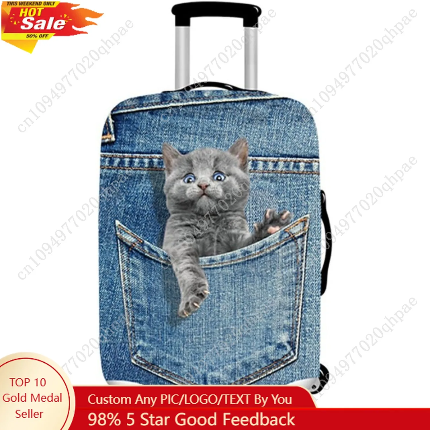 

Denim 3D Cute cat Dog Styles Washable Print Luggage Cover Protector Suitcase Cover Carry On Cover with Zipper Fits 18-32 Inch Lu