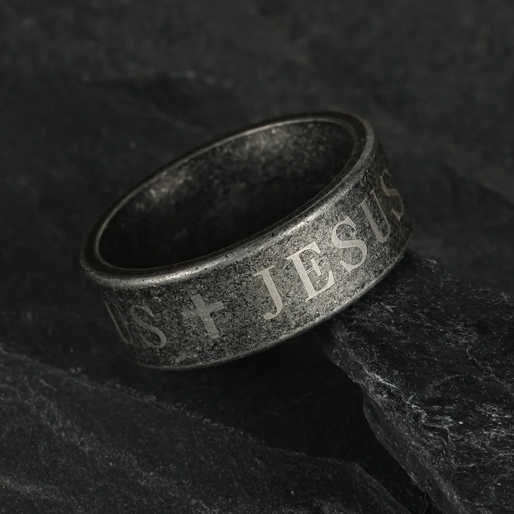 خمر الرجال الفولاذ المقاوم للصدأ الكتاب المقدس الآية يسوع الصليب خواتم للرجال الصليب المسيحي الدائري الرجال تميمة المجوهرات