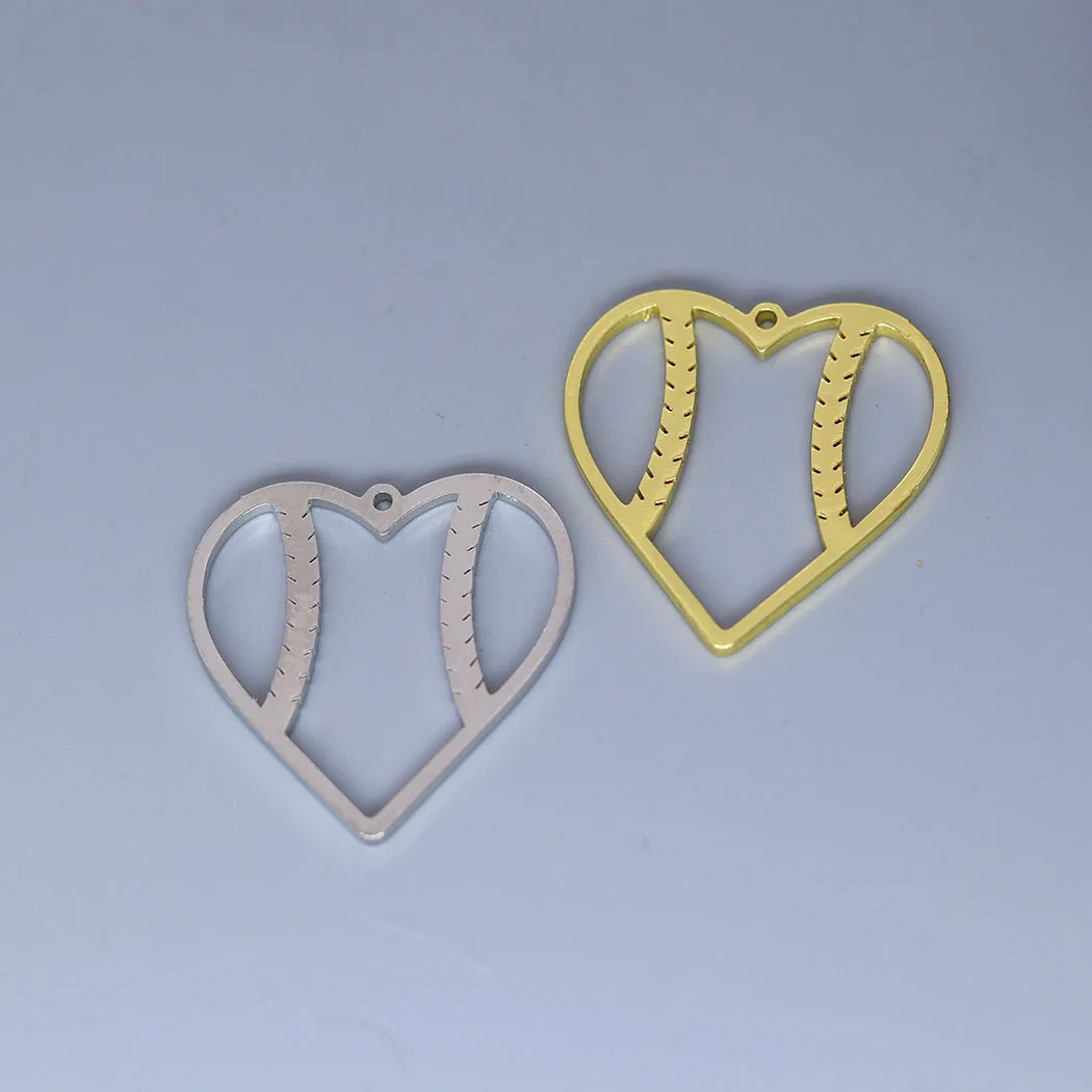 3pcs Sweet Baseball Heart Charm Pendants Making DIY Stainless Steel Handmade Finding Jewelry