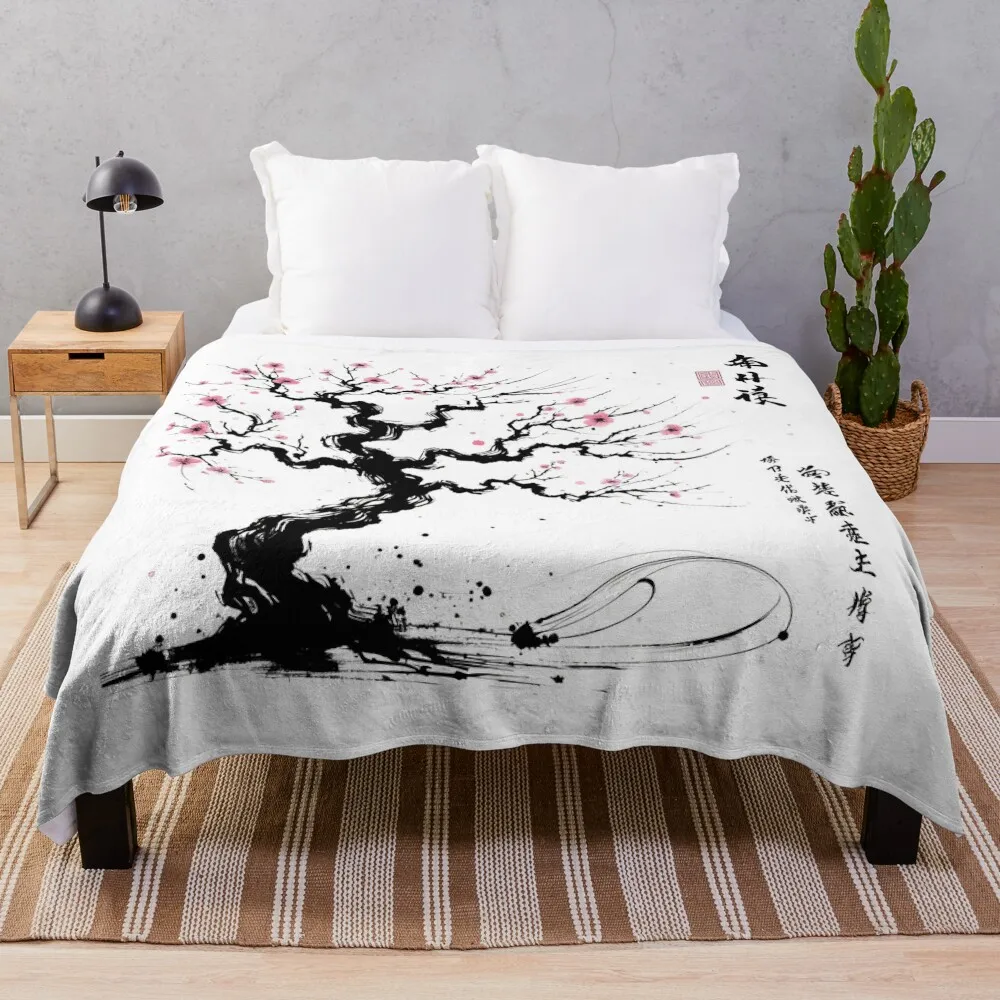 

Bamboo Sakura blossom with Japanese ink Throw Blanket Softest Beautifuls Blankets