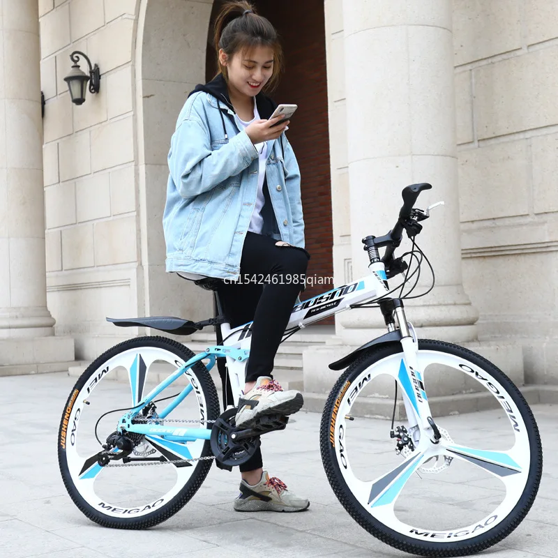 Mountain bike 26 inch ten blade wheel 27 speed double shock absorption male and female student adult folding bike