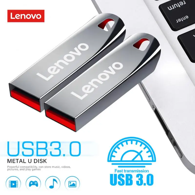 Lenovo-Unidades Flash Metal Impermeáveis, USB 3.0, Pendrive de Alta Velocidade, Memória Portátil, Disco Flash USB, Dispositivos de Armazenamento do Computador, 2TB