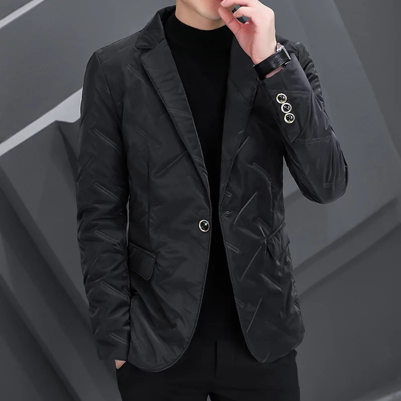 HOHO 2024 Men\'s Embossed Quilted Suit Youth Keep Warm New Slim Spring   blazer men