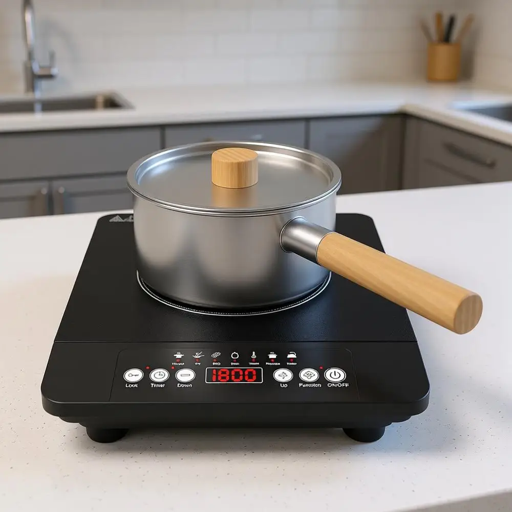 

Индукционная плита с одной конфоркой, 110 В, 1800 Вт, 7 уровней мощности, защита от детей и таймер, сенсорное управление LED, защита от перегрева