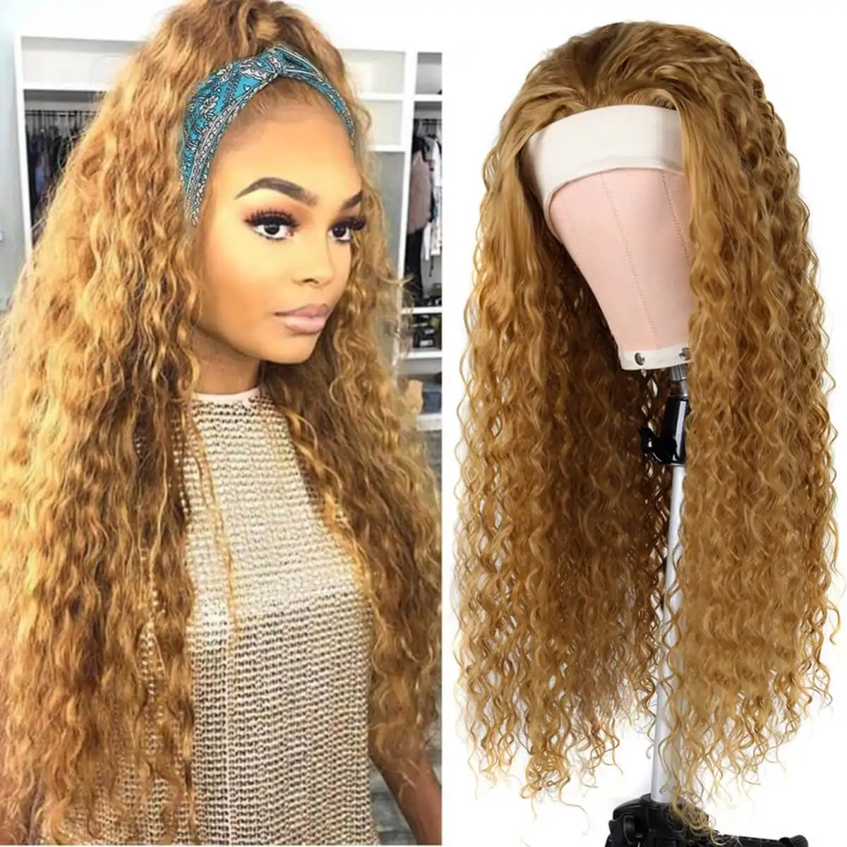 

Африканские кудрявые 28-дюймовые волнистые синтетические повязки на голову, парик, ледяные парики, длинные вьющиеся женские повседневные прически, женские аксессуары для волос