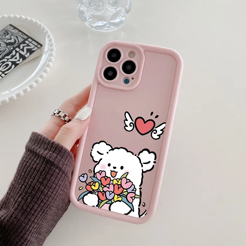 Gourde لطيف الحب القلب الكلب الكرتون أنماط جراب هاتف آيفون 16 15 14 12 13 11 برو ماكس