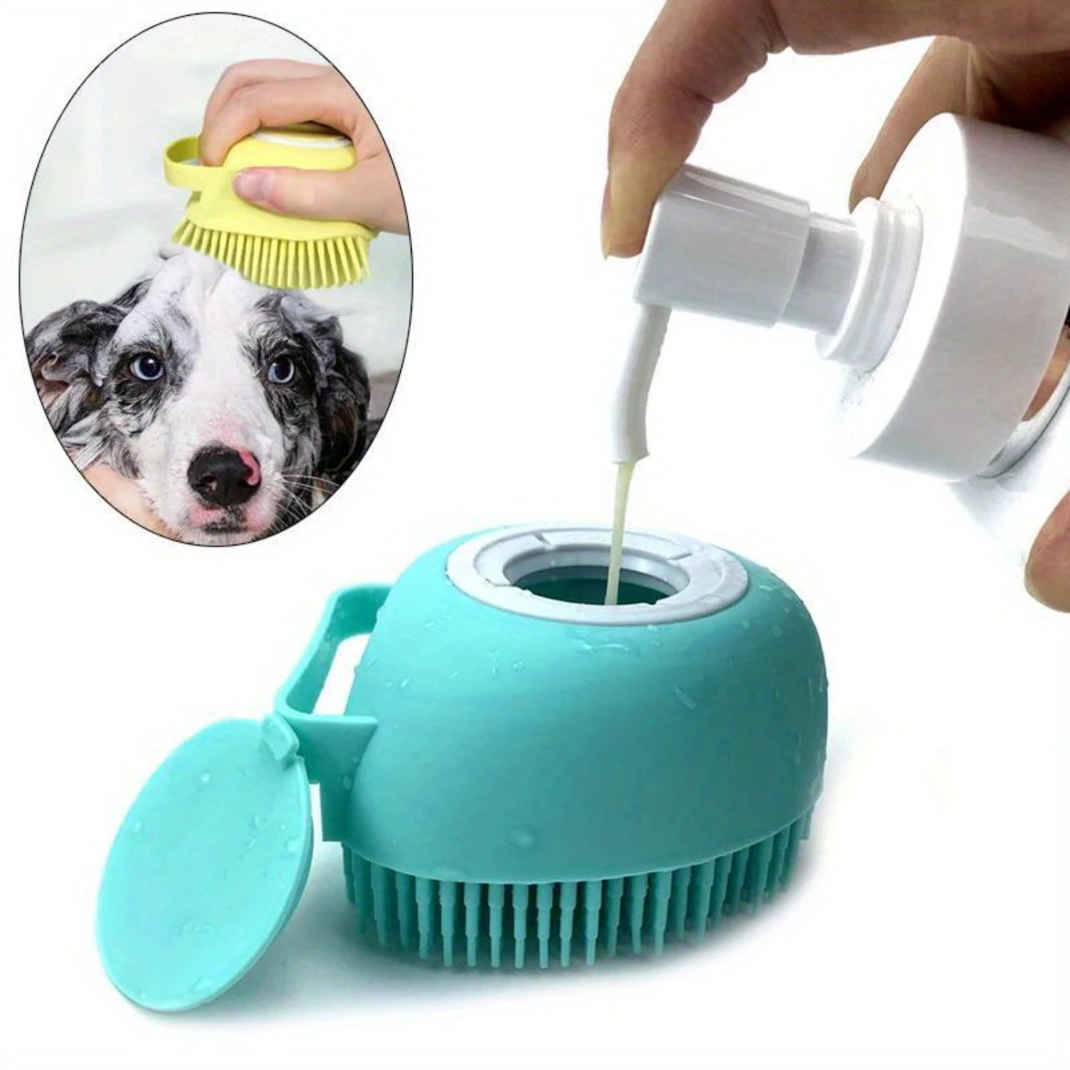 Silicone Pet Massage Brush, Soft Safety Grooming Comb For Dogs And Cats, Circular Bathing Accessories With Shampoo Dispenser Dog