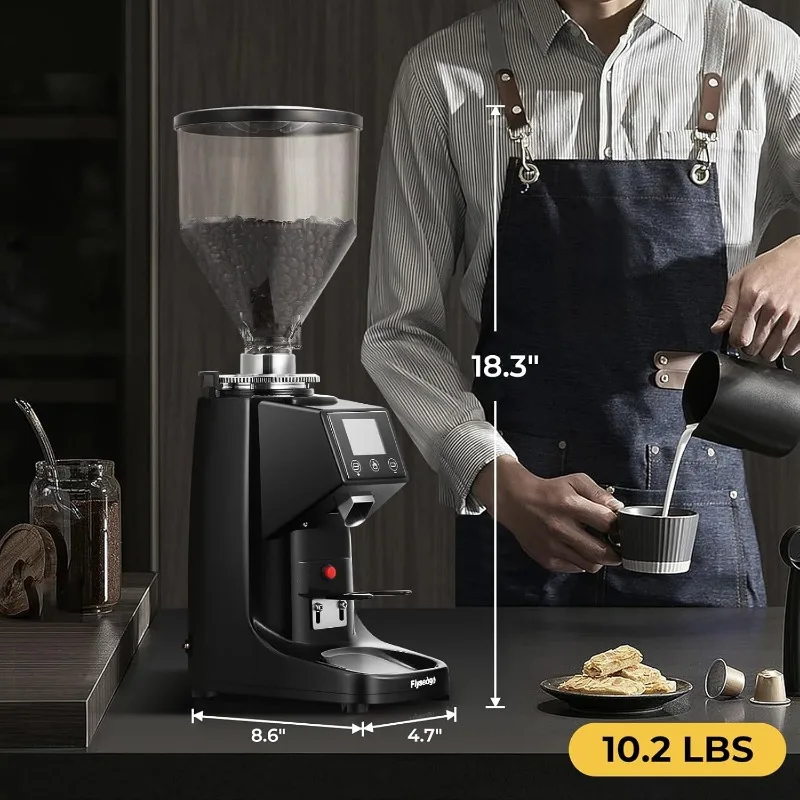 مطحنة القهوة الكهربائية، مطحنة القهوة المسطحة، 19 إعدادًا وعرض الموقت الرقمي، مطاحن قهوة اسبريسو التجارية