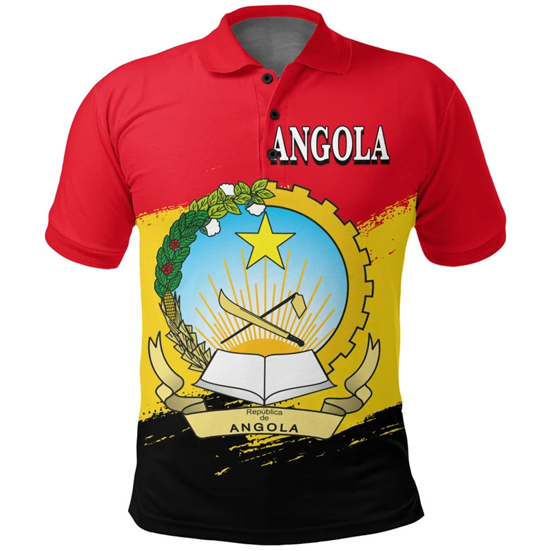 Angola Flag Summer Men\'s Polo Shirt Angolan National 3D Print T Shirts Oversized Tops Sports Fitness Tee Shirts Clothing Lapel