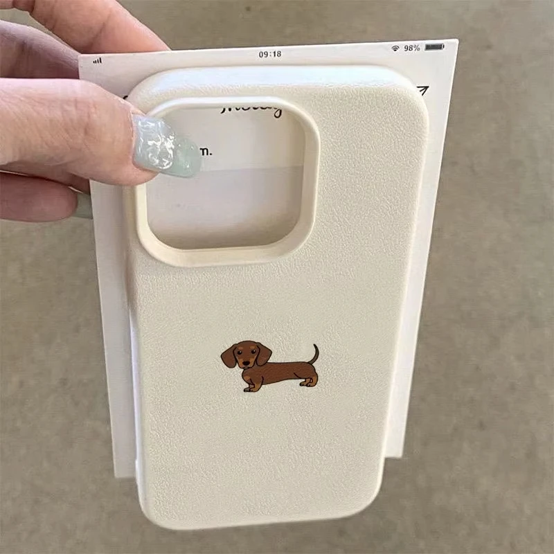 Phone Case For iPhone 11 12 13 14 15 16 17 Pro Max XS X XR 16E 16 Plus 17 Air Minimalist Brown Dachshund Pattern Soft TPU Cover - náhled 2