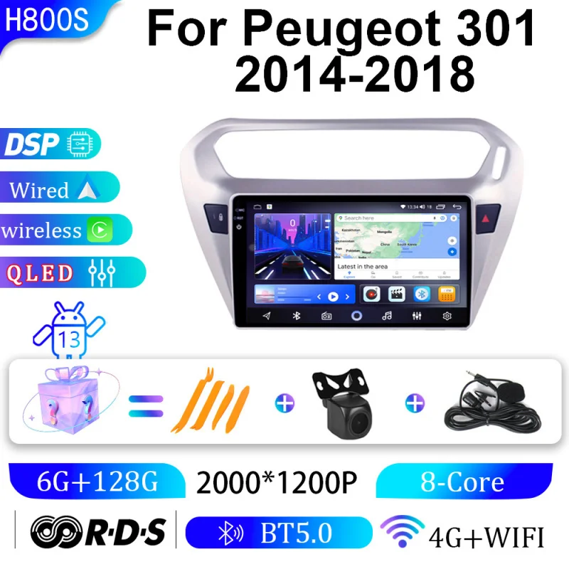 

For Peugeot 301 14-18 Car Multimedia Player Android Car Player GPS WIFI Carplay 4G Car Radio Navigation Stereo Car Electronic
