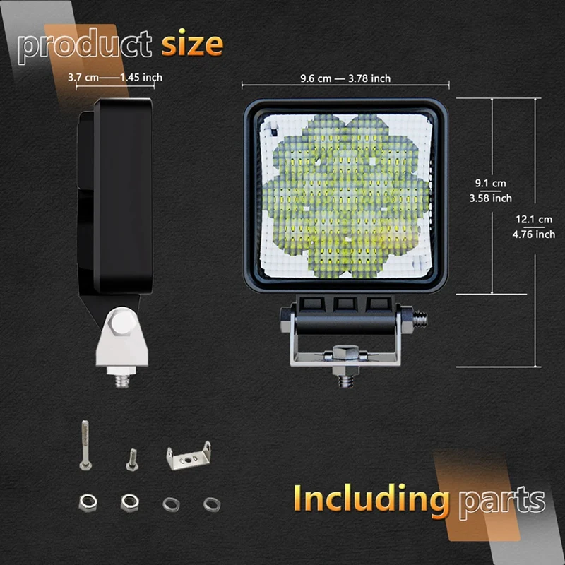 Cosses lumineuses à LED, 4 pouces, 2 pièces, cubes de conduite à faisceau diffus, fossé tout-terrain et feux de travail pour tracteur