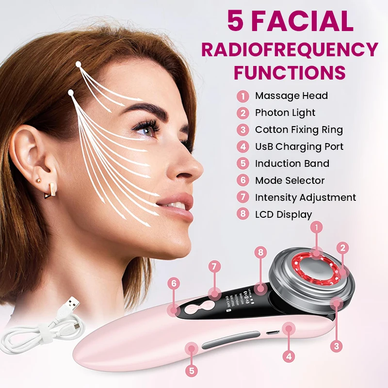 LED العلاج بالضوء EMS مدلك الوجه سونيك أيون الاهتزاز شد الجلد الساخن ضغط شد الوجه المضادة للتجاعيد العناية بالجمال