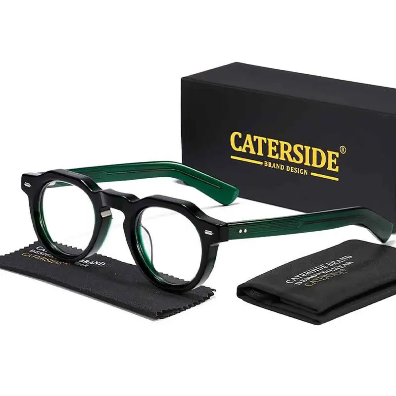 CATERSIDE Vintage Runde Männer Optische Gläser Rahmen Acetat Hohe Qualität Pin Core Dicken Rahmen Gläser Frauen Dekoration Brillen – Detail 8