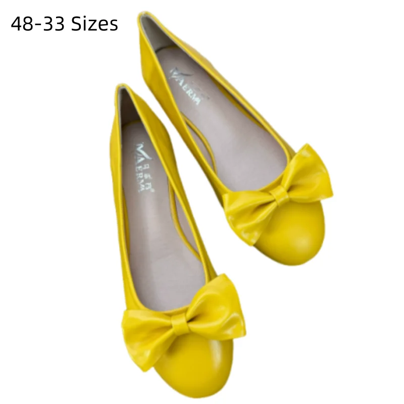 Zapatos Planos de Cuero Mate Elegantes para Mujer, Punta Redonda, Sin Tacón, con Lazo, Color Verde, Blanco y Marrón, Estilo Slip-On, Ajuste Amplio, Tallas 48, 33, 47, 46, 45