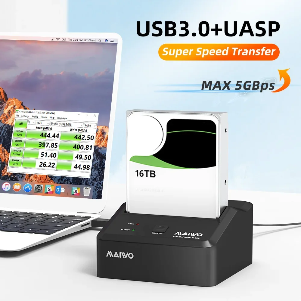 MAIWO-HDD Docking Station, Adaptador SATA para USB 3.0, 2.5 ", 3.5", HDD, SSD, Caixa de disco, HDD Box Dock, Gabinete de disco rígido para PC