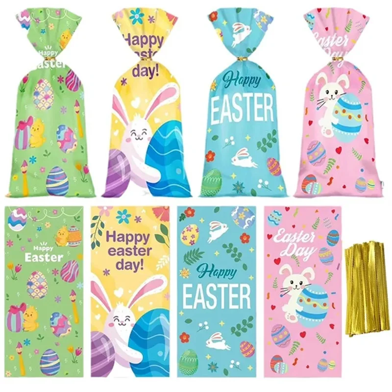 

50Pcs Easter Rabbit Candy Bags Cute Bunny Chick Cookies Gifts Packaging Plastic Bags Easter Decoration 2024 For Home Kids Gifts