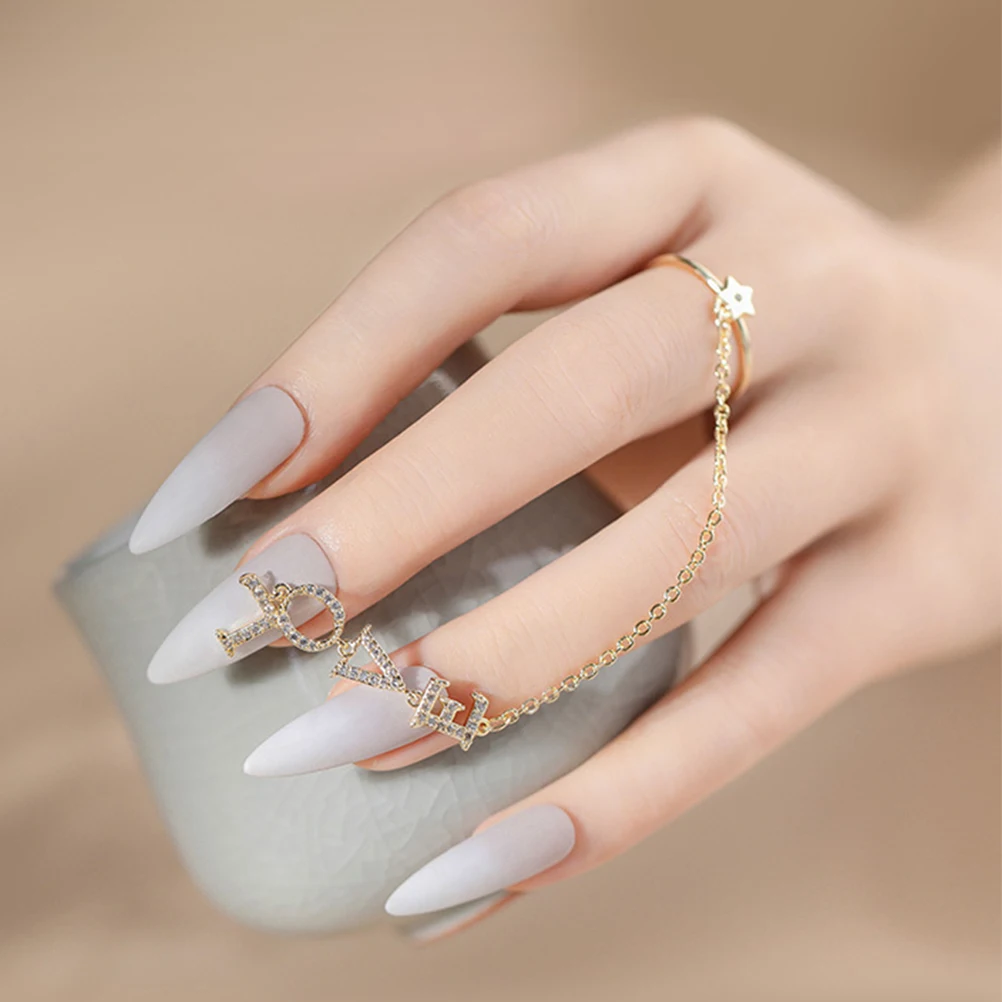

Nail Art Charms Chain Ring Zircon 24K Gold Plated Manicure Jewelry Decorative Accessories For Women Festival Wedding