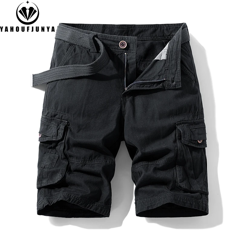 New Men Summer Outdoor Leisure Buttons Cargo Style Shorts Men Solid Straight Cotton Comfortable Fashion Design Short Pants Male