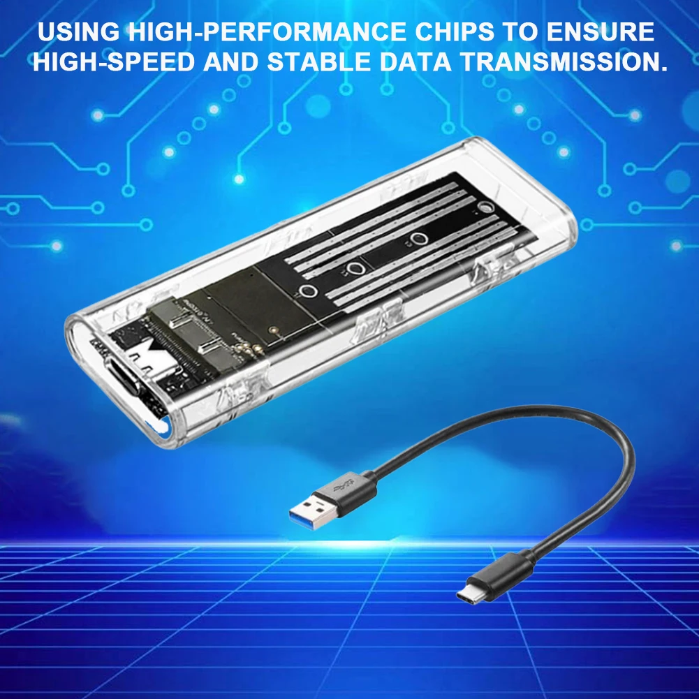 M.2 NGFF SATA Type C 3.1 Transparent External SSD Case 10Gbps Hard Disk Case External SSD Adapter for 2230/2242/2260/2280