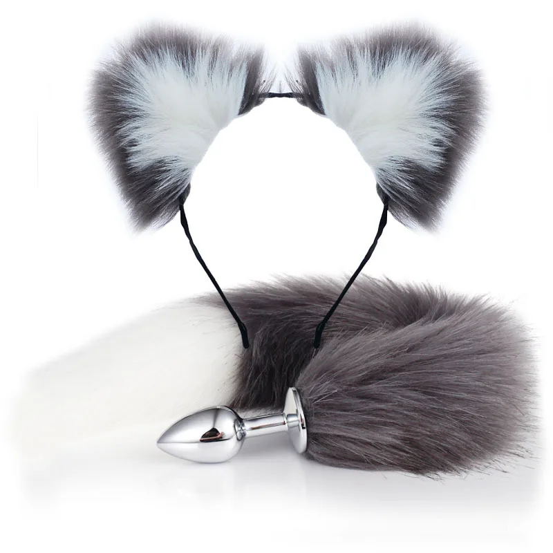 Metal Plush Rabbit Fox Tail Anal Plug Prostate Massager Butt Plug Cat Ears BDSM Anus Stimulate Adult Sex Erotic Accessories