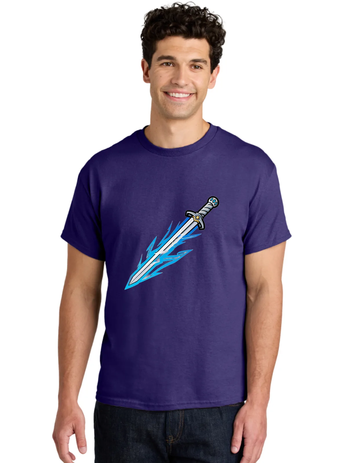 T-shirt graphique pour hommes Glowing-Silver-Sword, 100% coton, vêtements d'été décontractés