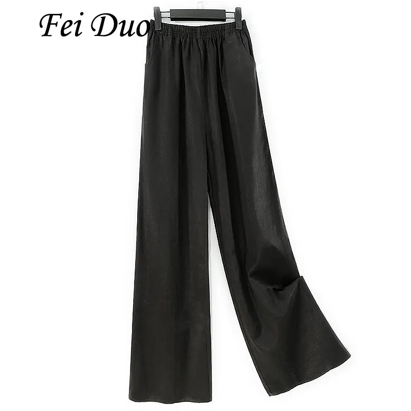 

2025 Women's Fashion Summer New Black 100% Natural Mulberry Silk Gambiered Guangdong Gauze Elastic Waist Straight Pants