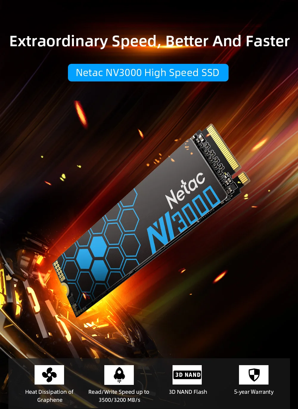 Netac NV3000 M2 SSD 500GB 1TB M.2 NVMe 3500MB/s M2 2280 PCIe 3.0 250GB 2TB Interne Solid-State-Laufwerke für Laptop und Desktop – Detail 1