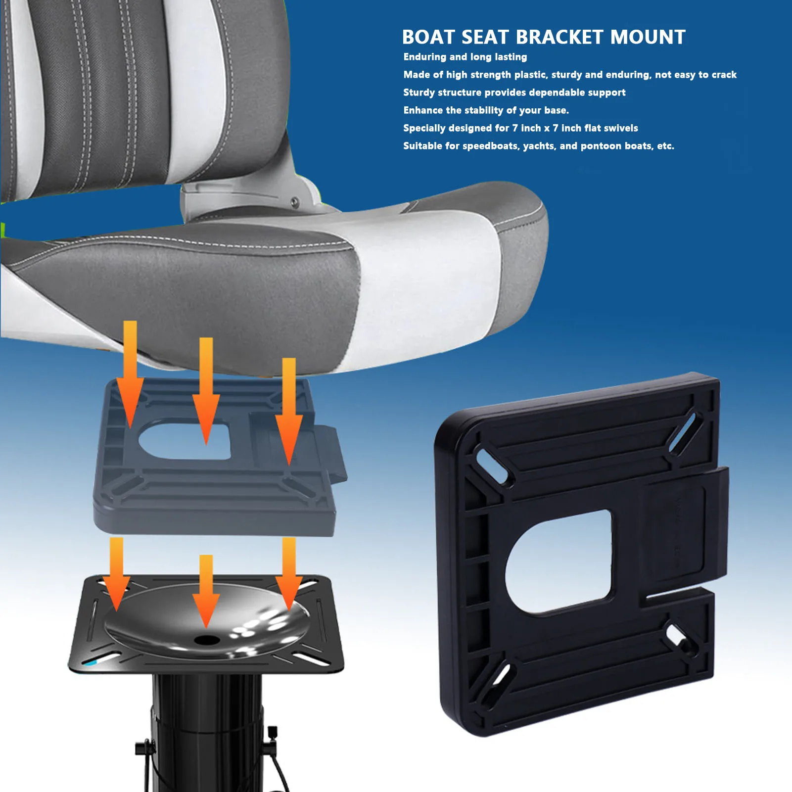 Boat Seat Bracket Mount ABS Quick Release Detachable 7 Inch X 7 Inch Boat Seat Base for Speedboats Yachts Pontoon Boats