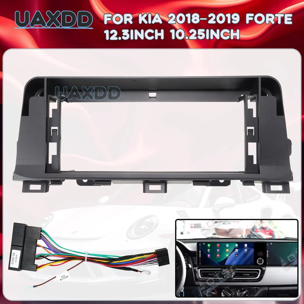For KIA FORTE 2018-2019, 12.3/10.25 Inch 2 Din Center Dashboard Interior Panel Kit Car Android DVD MP5 Frame With Harness Adapte