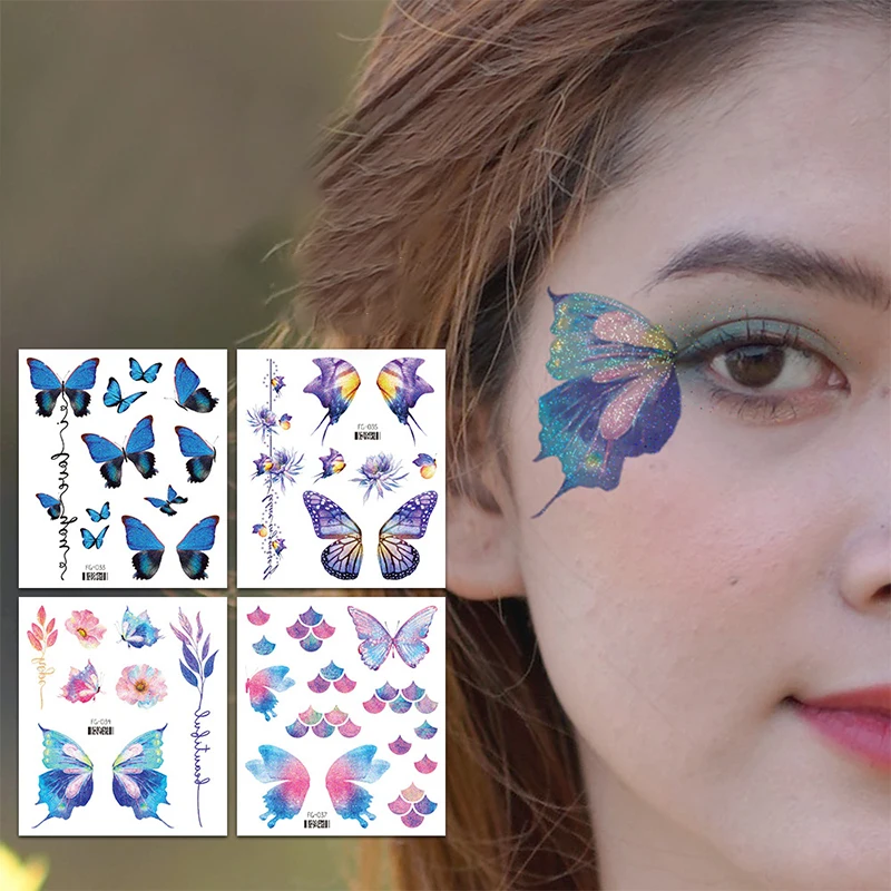 1 Sheet Waterproof Kids Woman Tattoo Stickers Cute Colorful Butterfly Tattoo Stickers Temporary Tattoos