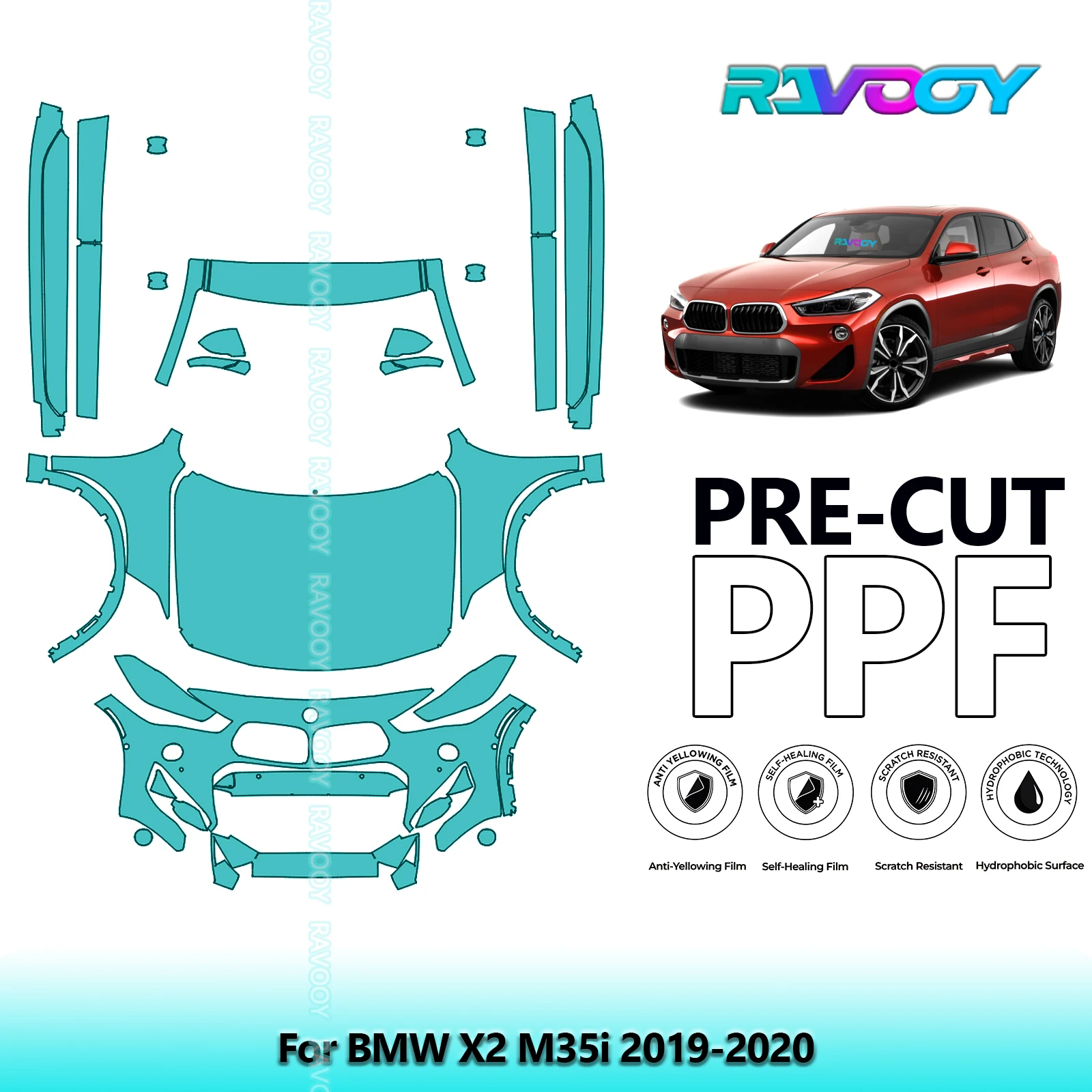 

8.5Mil Precut Paint Protection Film PPF Clear Bra Front Kit+Rockers For BMW X2 M35i 2019-2020