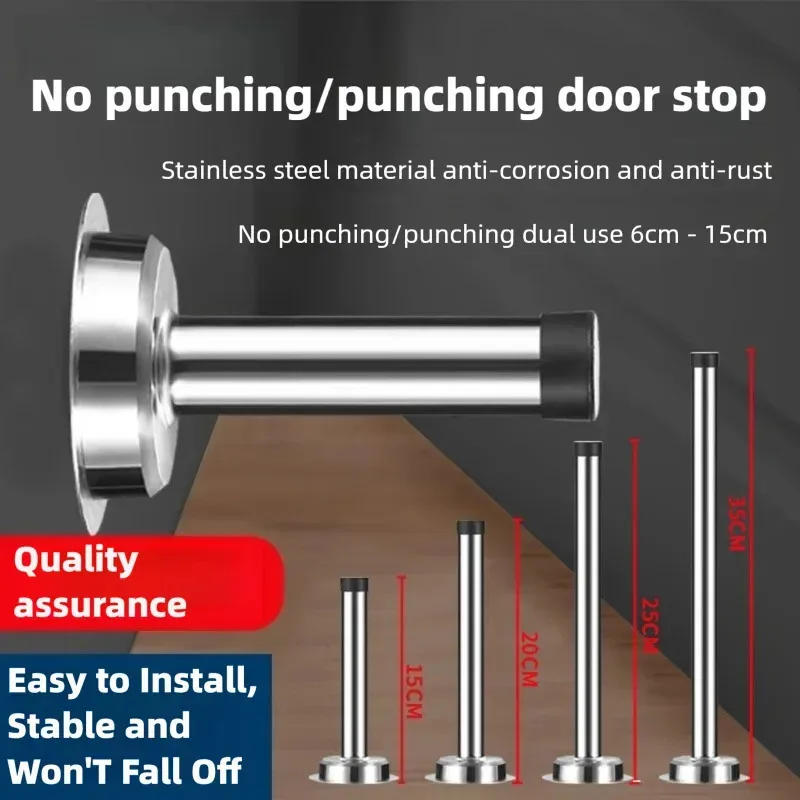 

Extra-Long Stainless Steel Floor-Mounted Door Stop with Rubber Tip – Wall Protector Bumper for Sliding Doors & Home Wall Guard